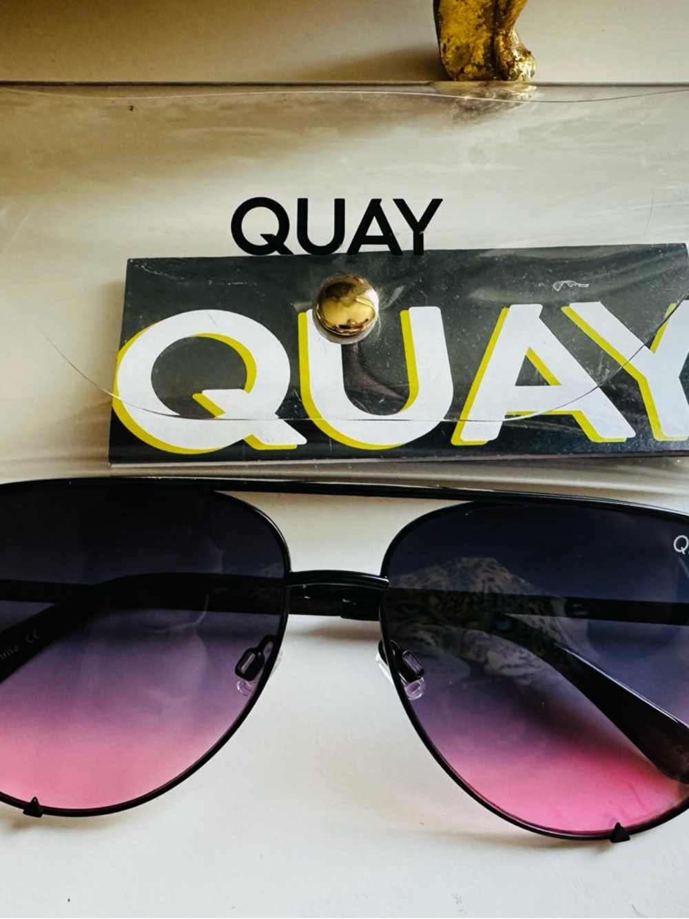 Quay Australia Black Frame Sunglasses with Pink Gradient Lenses